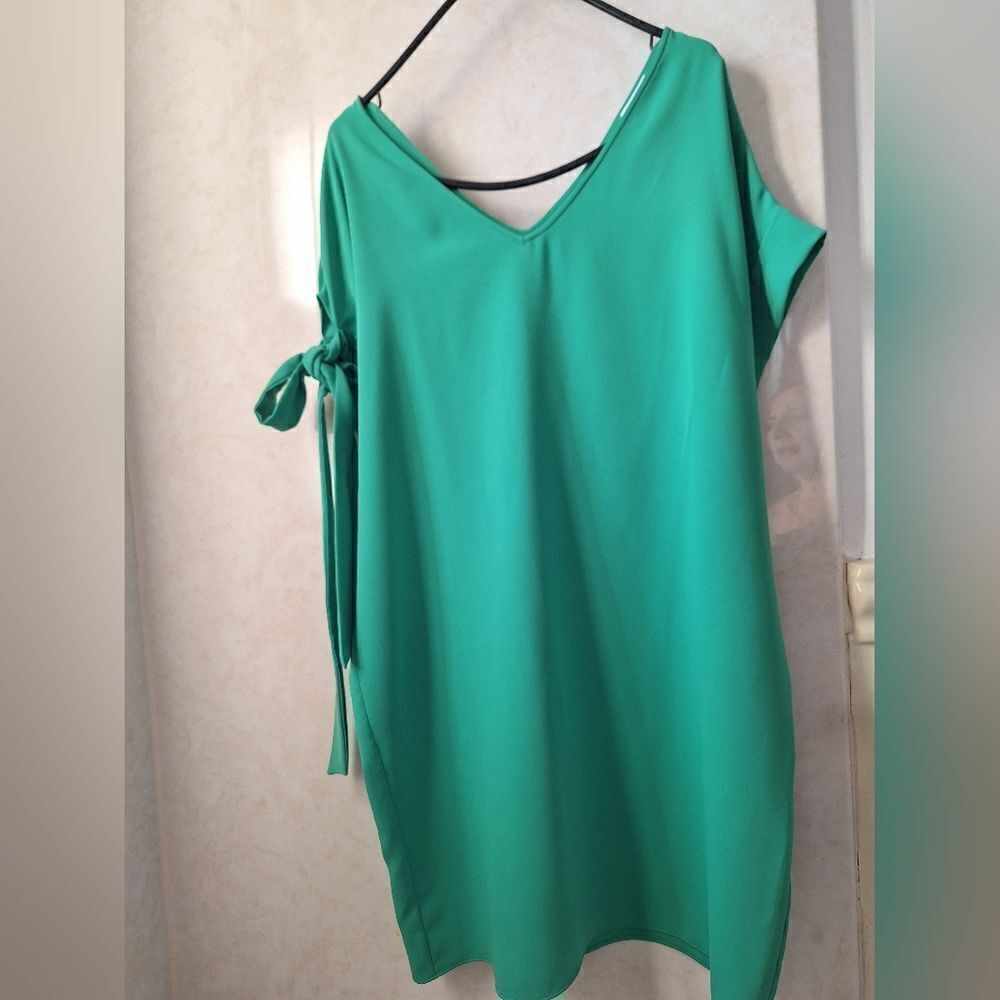 P.A.R.O.S.H. M green dress, side ribbon tie on sleeve